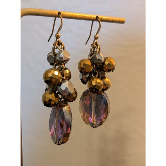 Metallic Faceted Cluster Large Faceted AB Crystal Dangle Earrings - Picture 6 of 7